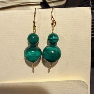 Vintage Women’s earrings  Malachite Green and 10k gold plated hoops